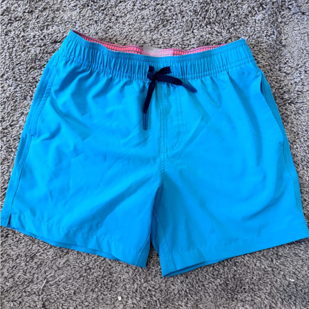 Southern Tide Kids Swim Trunks - Blue with Pink Accents